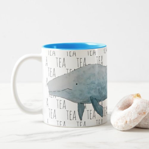Tea Marine Mammal Watercolor Blue Whale Two_Tone Coffee Mug