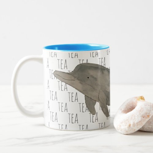 Tea Marine Mammal Watercolor Bottlenose Dolphin Two_Tone Coffee Mug