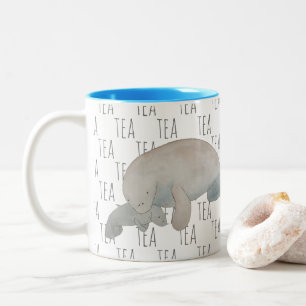 Tea Marine Mammal Watercolor Mother Baby Manatee Two-Tone Coffee Mug