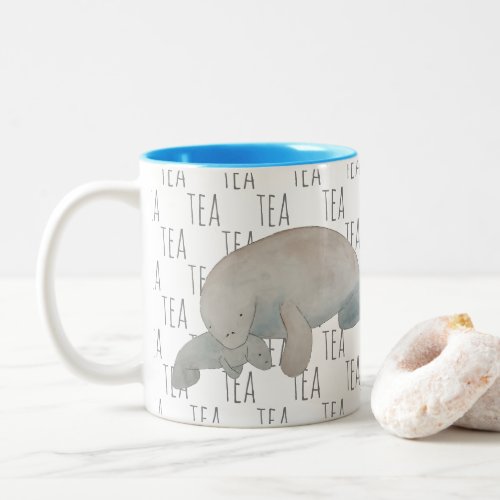 Tea Marine Mammal Watercolor Mother Baby Manatee Two_Tone Coffee Mug