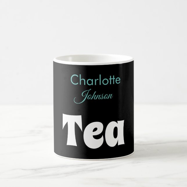 Tea | Name Stylish Black Teal Typography Coffee Mug (Center)