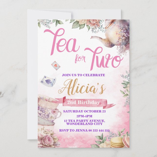 Tea Party 2nd Birthday, Tea Time Party  Invitation (Front)