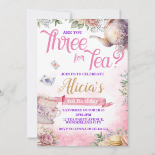 Tea Party 3rd Birthday, Tea Time Party Invitation