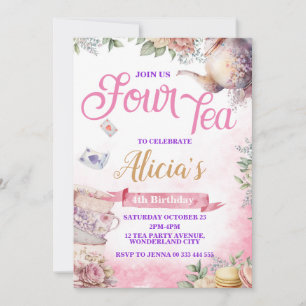 Tea Party 4th Birthday, Tea Time Party Invitation