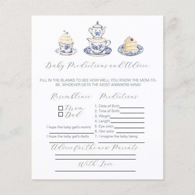 Tea party advice for new Parents Game. (Front)