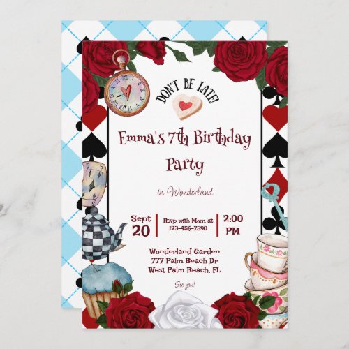 Tea Party Alice in Wonderland Birthday Party Invitation