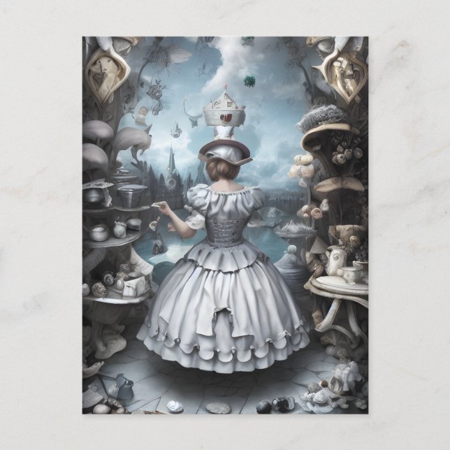 Tea Party Alice in Wonderland Fantasy AI Art Postcard (Front)