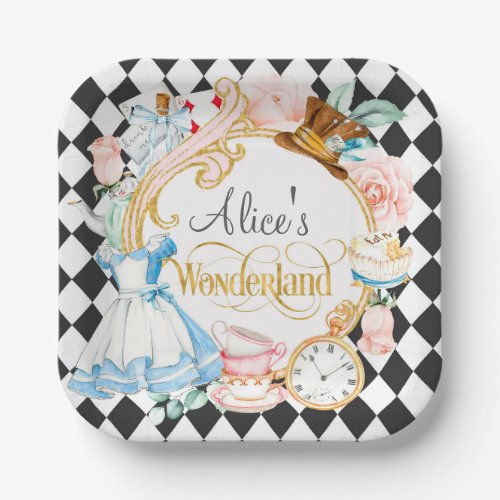 Tea party alice in wonderland girl birthday paper  paper plates