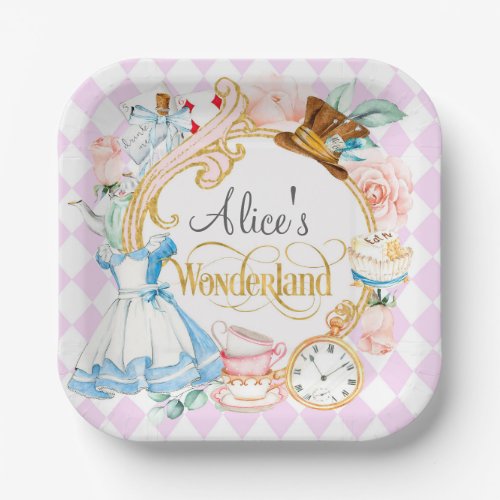 Tea party alice in wonderland girl birthday paper  paper plates