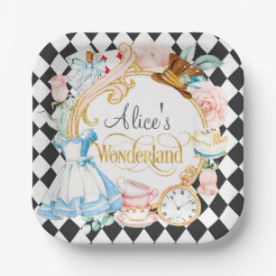 Tea party alice in wonderland girl birthday paper  plates