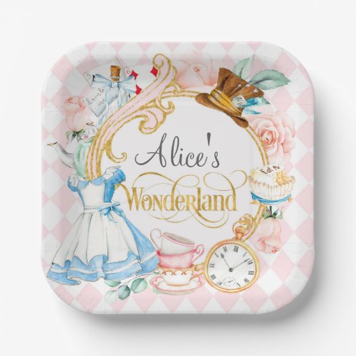 Tea party alice in wonderland girl birthday paper plates