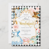 Pink & Blue Alice in Wonderland Birthday Party Invitation from