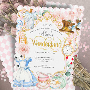 Tea party Alice in wonderland pink girl birthday I Invitation