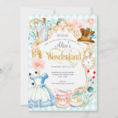 Tea party Alice in wonderland pink girl birthday I Invitation (Front)
