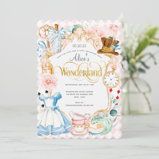 Tea party Alice in wonderland pink girl birthday I Invitation | Zazzle