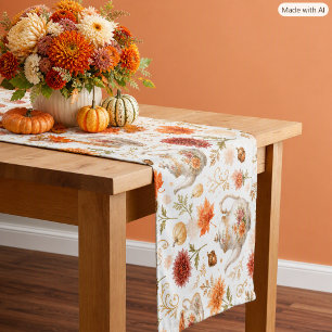Tea Party Autumn Pumpkin Floral Pattern  Short Table Runner