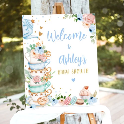 Tea Party Baby is Brewing Boy Baby Shower Welcome Poster