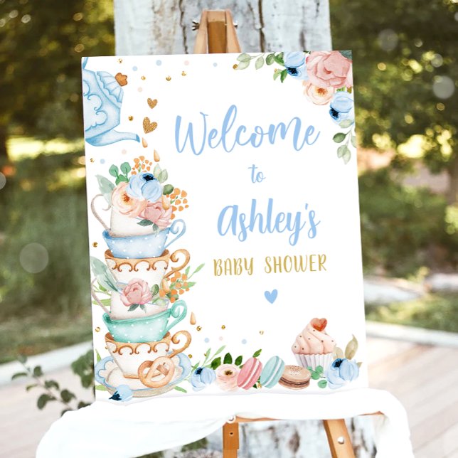 Tea Party Baby is Brewing Boy Baby Shower Welcome Poster (Creator Uploaded)