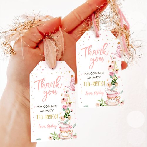 Tea Party Baby is Brewing Girl Pink Baby Shower Gift Tags