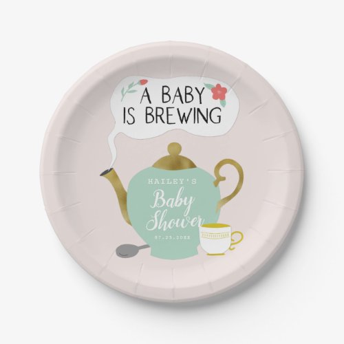 Tea Party Baby Shower  Baby Is Brewing Paper Plates
