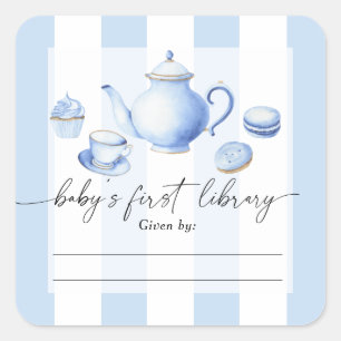 Tea Party baby shower - Baby's first library Square Sticker