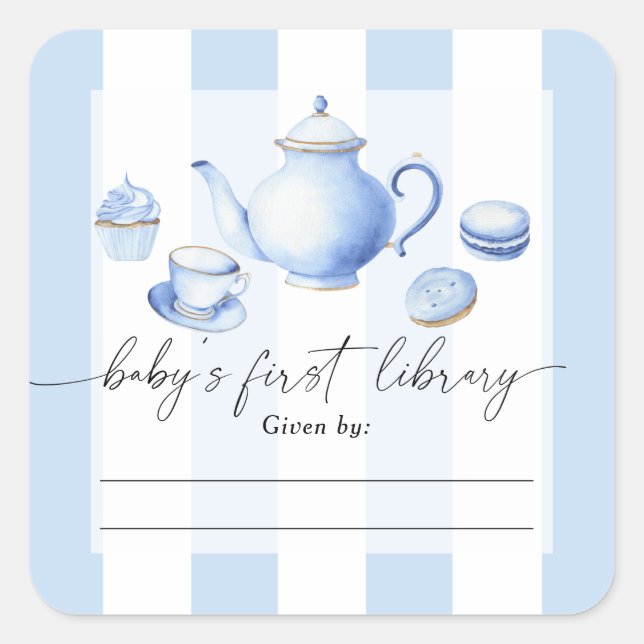 Tea Party baby shower - Baby's first library  Square Sticker (Front)