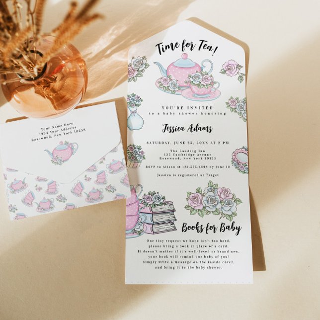 Tea Party Baby Shower Blue and Pink All In One Invitation (Creator Uploaded)
