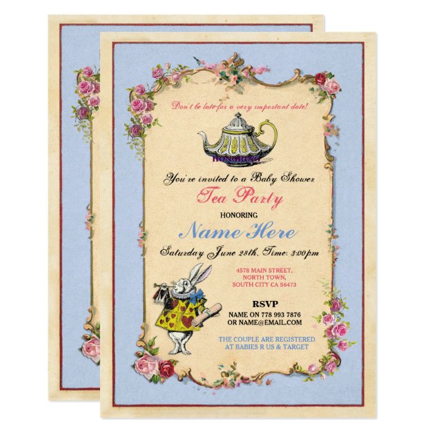 Tea Party Baby Shower Blue Pink Teapot Invitation