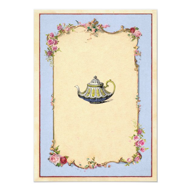 Tea Party Baby Shower Blue Pink Teapot Invitation