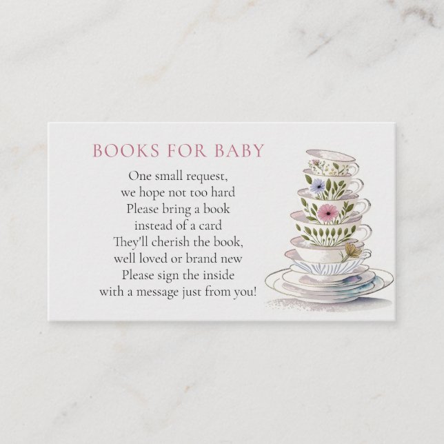 Tea Party Baby Shower Book for Baby Enclosure Card (Front)