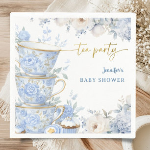 Tea Party Baby Shower Boy Blue & Gold Floral Napkins