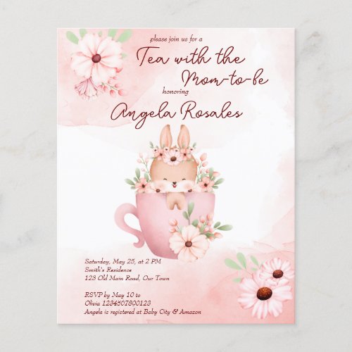 Tea party baby shower bunny in a mug budget invite