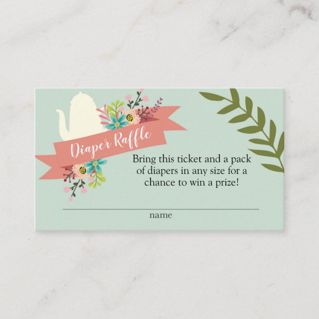 Tea Party Baby Shower Diaper Raffle Card (Front)