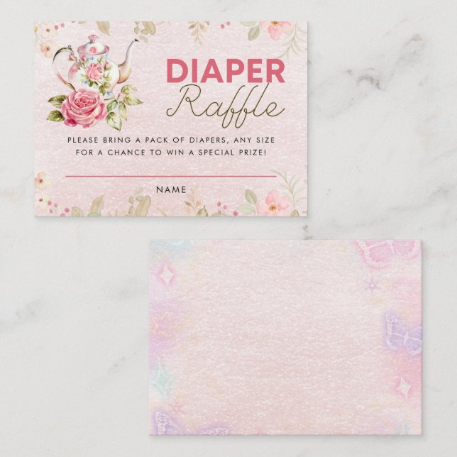 Tea Party Baby Shower Diaper Raffle Enclosure Card (Front/Back)