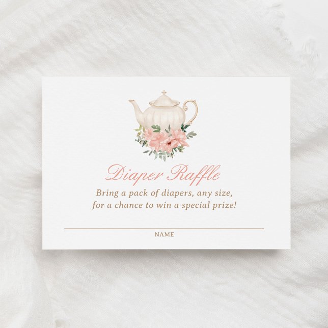 Tea Party Baby Shower Diaper Raffle Ticket Enclosure Card (Creator Uploaded)