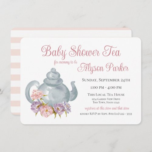 Tea Party Baby Shower Floral Tea Pot Invitation
