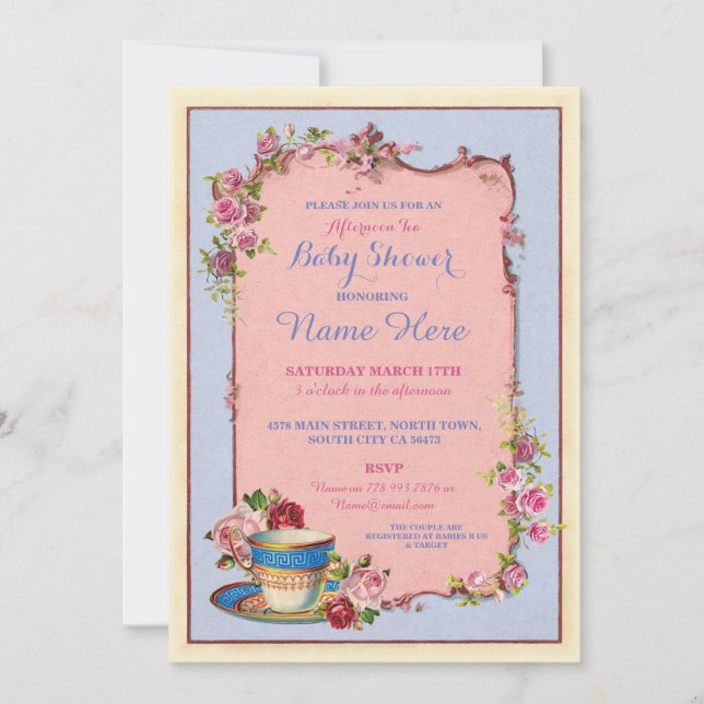 Tea Party Baby Shower Garden Teacup Invitation (Front)