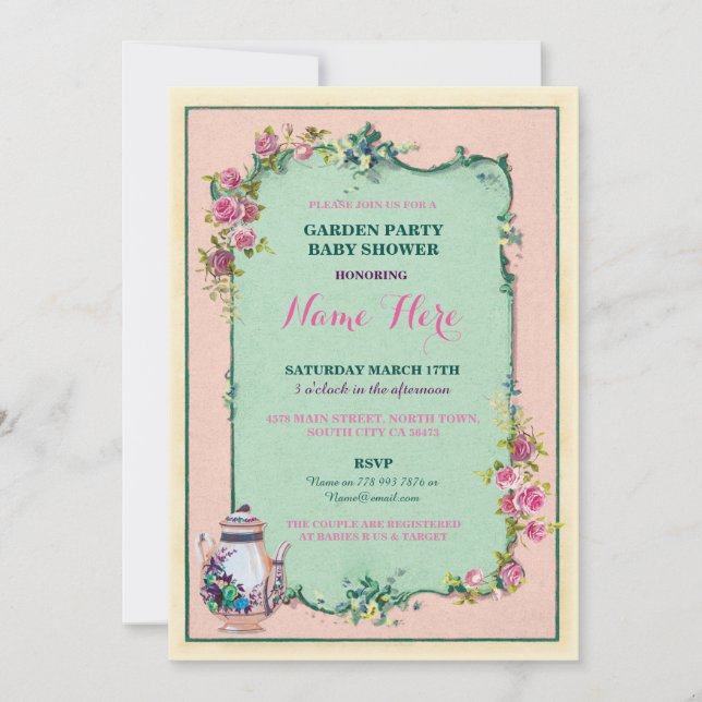 Tea Party Baby Shower Garden Teapot Invitation (Front)