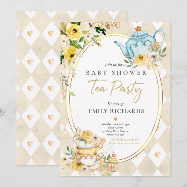 Tea Party Baby Shower Gender Neutral Baby Brewing Invitation (Front/Back)