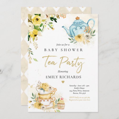 Tea Party Baby Shower Gender Neutral Baby Brewing Invitation