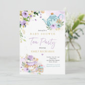 Tea Party Baby Shower Girl Lilac Rose Baby Brewing Invitation (Standing Front)