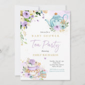 Tea Party Baby Shower Girl Lilac Rose Baby Brewing Invitation (Front)