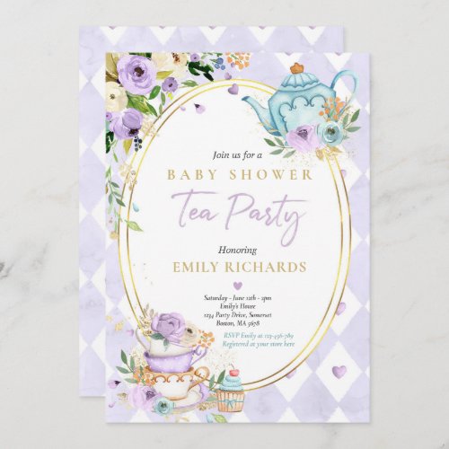 Tea Party Baby Shower Girl Lilac Rose Baby Brewing Invitation