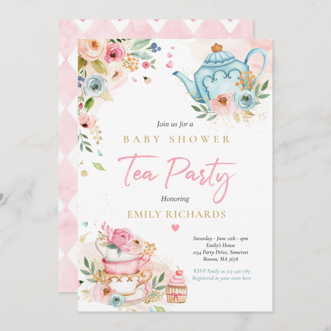 Tea Party Baby Shower Girl Pink Roses Baby Brewing Invitation | Zazzle