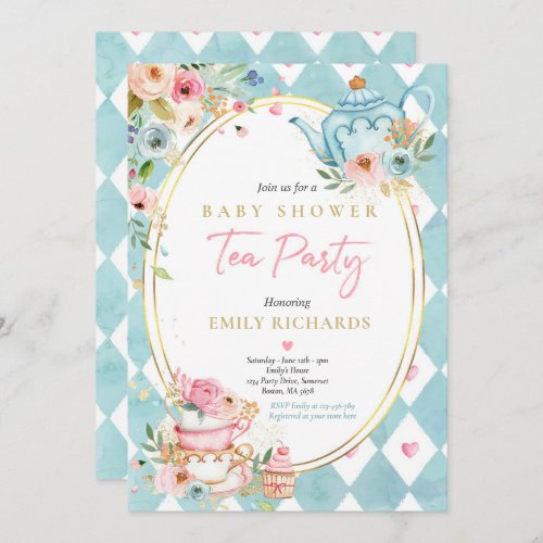 Tea Party Baby Shower Girl Pink Roses Baby Brewing Invitation