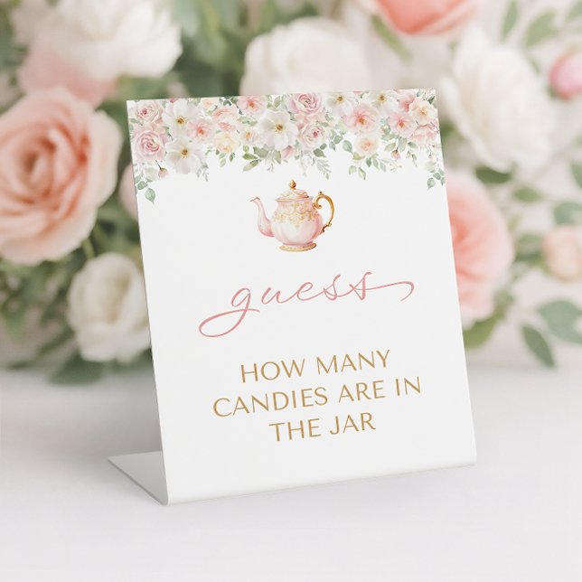 Tea Party Baby Shower Guess How Many Pedestal Sign (Tea Party Baby Shower Guess How Many Pedestal Sign)