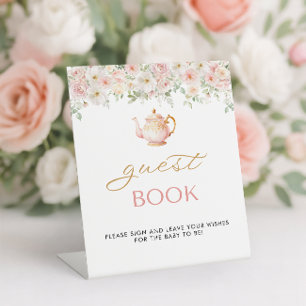 Tea Party Baby Shower Guest Book Pedestal Sign