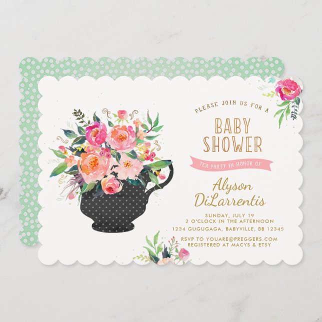 Tea Party Baby Shower Invitation (Front/Back)