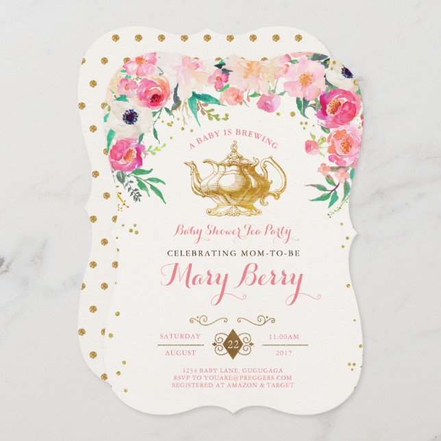 Tea Party Baby Shower Invitation (Front/Back)