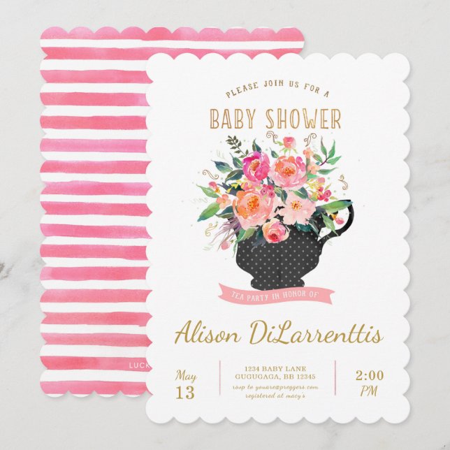Tea Party Baby Shower Invitation (Front/Back)